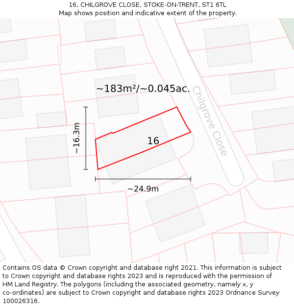 16, CHILGROVE CLOSE, STOKE-ON-TRENT, ST1 6TL: Plot and title map