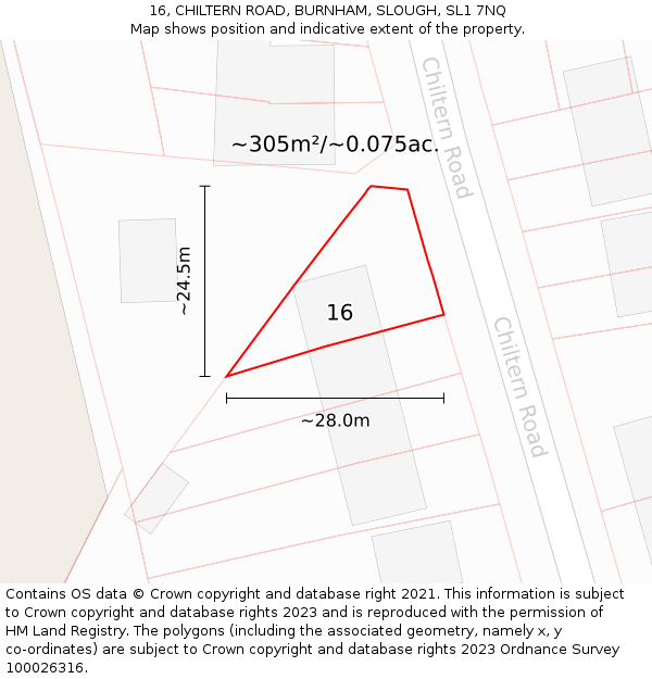 16, CHILTERN ROAD, BURNHAM, SLOUGH, SL1 7NQ: Plot and title map
