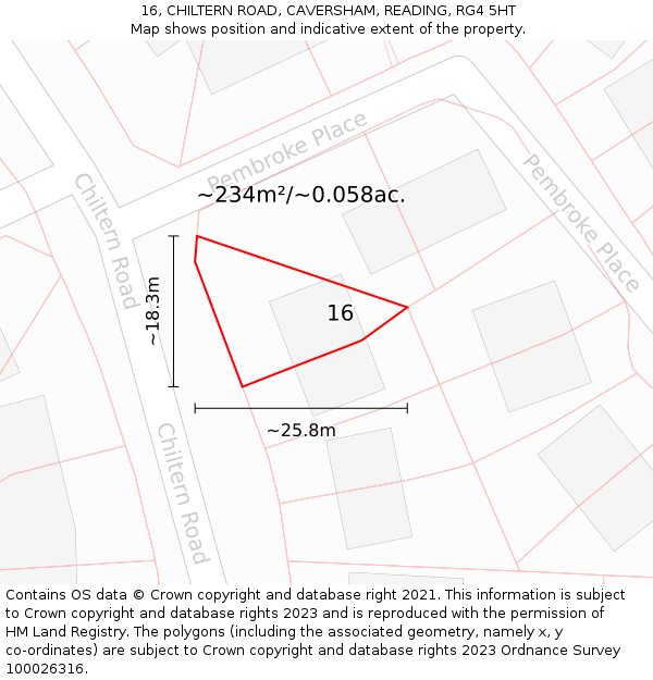 16, CHILTERN ROAD, CAVERSHAM, READING, RG4 5HT: Plot and title map