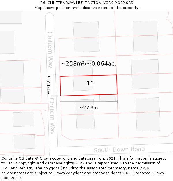 16, CHILTERN WAY, HUNTINGTON, YORK, YO32 9RS: Plot and title map