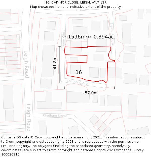 16, CHINNOR CLOSE, LEIGH, WN7 1SR: Plot and title map