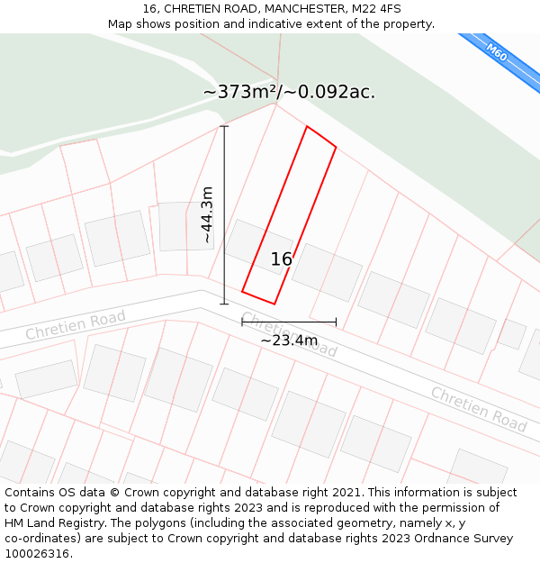 16, CHRETIEN ROAD, MANCHESTER, M22 4FS: Plot and title map