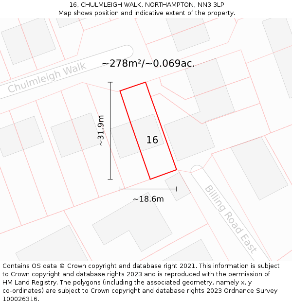16, CHULMLEIGH WALK, NORTHAMPTON, NN3 3LP: Plot and title map