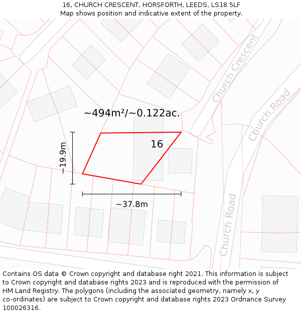 16, CHURCH CRESCENT, HORSFORTH, LEEDS, LS18 5LF: Plot and title map