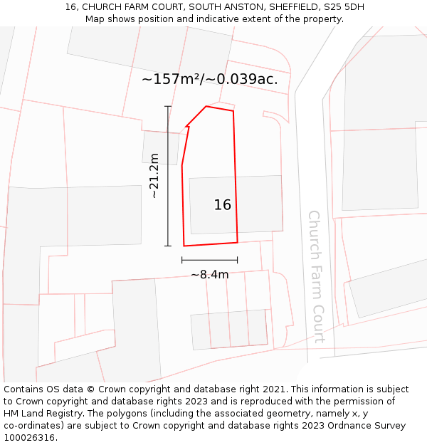 16, CHURCH FARM COURT, SOUTH ANSTON, SHEFFIELD, S25 5DH: Plot and title map