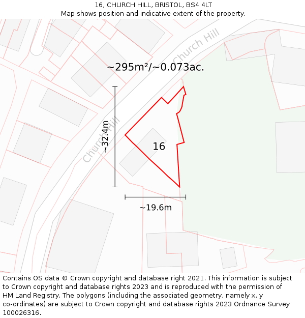 16, CHURCH HILL, BRISTOL, BS4 4LT: Plot and title map