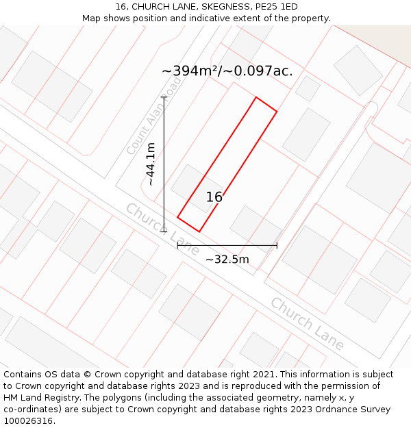 16, CHURCH LANE, SKEGNESS, PE25 1ED: Plot and title map