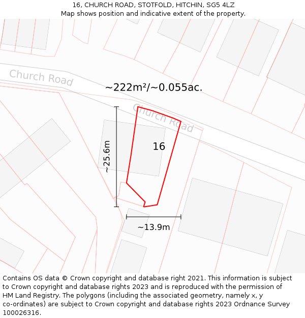 16, CHURCH ROAD, STOTFOLD, HITCHIN, SG5 4LZ: Plot and title map
