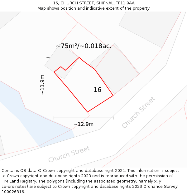 16, CHURCH STREET, SHIFNAL, TF11 9AA: Plot and title map