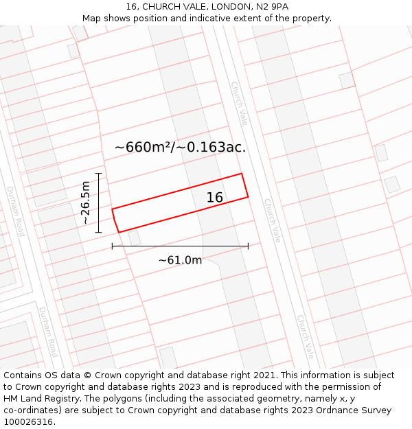 16, CHURCH VALE, LONDON, N2 9PA: Plot and title map