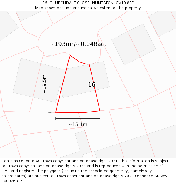 16, CHURCHDALE CLOSE, NUNEATON, CV10 8RD: Plot and title map