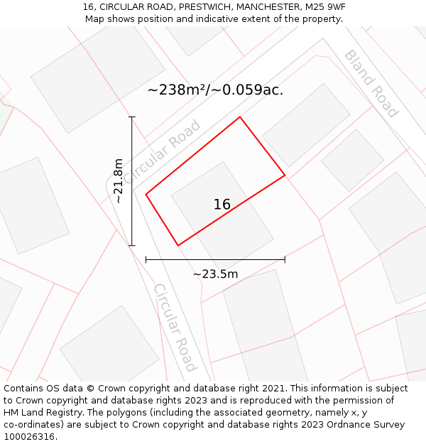 16, CIRCULAR ROAD, PRESTWICH, MANCHESTER, M25 9WF: Plot and title map