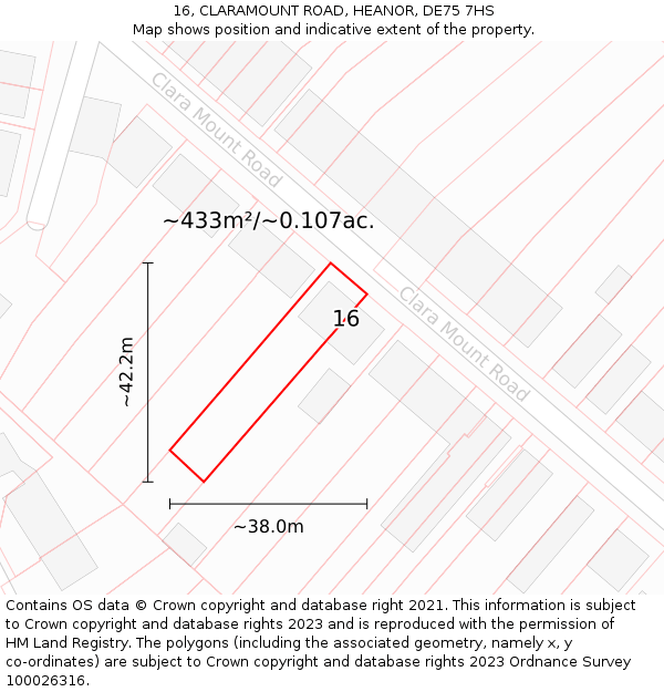 16, CLARAMOUNT ROAD, HEANOR, DE75 7HS: Plot and title map