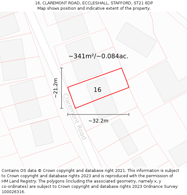 16, CLAREMONT ROAD, ECCLESHALL, STAFFORD, ST21 6DP: Plot and title map
