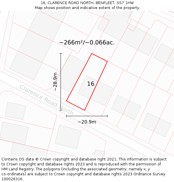 16, CLARENCE ROAD NORTH, BENFLEET, SS7 1HW: Plot and title map