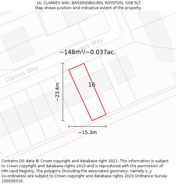 16, CLARKES WAY, BASSINGBOURN, ROYSTON, SG8 5LT: Plot and title map