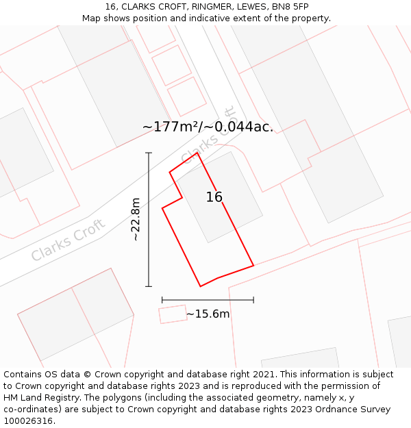 16, CLARKS CROFT, RINGMER, LEWES, BN8 5FP: Plot and title map