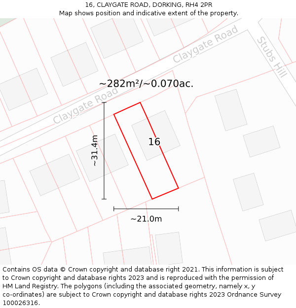 16, CLAYGATE ROAD, DORKING, RH4 2PR: Plot and title map