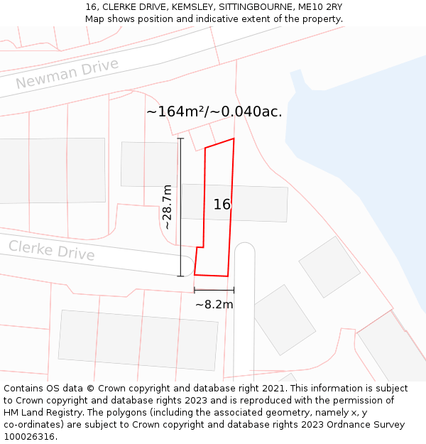16, CLERKE DRIVE, KEMSLEY, SITTINGBOURNE, ME10 2RY: Plot and title map