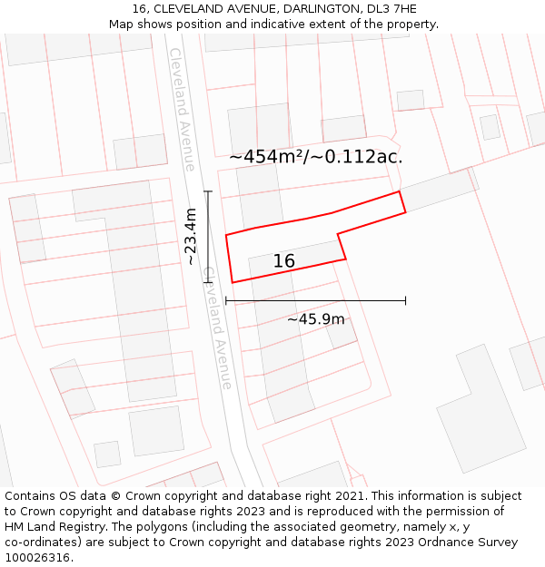16, CLEVELAND AVENUE, DARLINGTON, DL3 7HE: Plot and title map