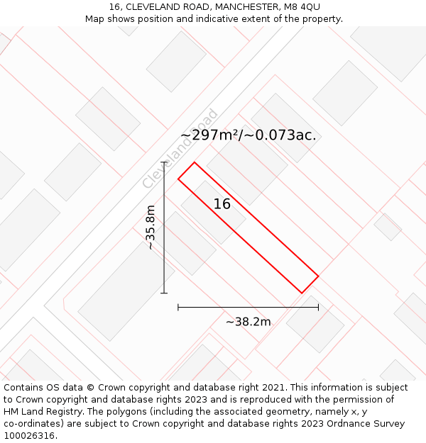 16, CLEVELAND ROAD, MANCHESTER, M8 4QU: Plot and title map