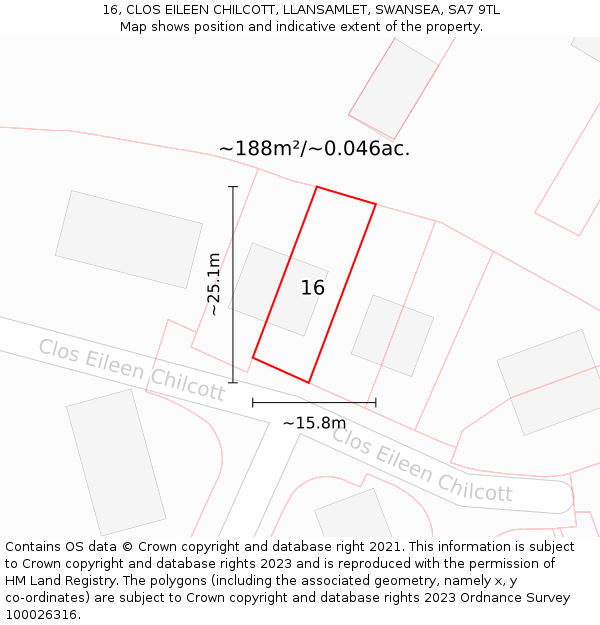 16, CLOS EILEEN CHILCOTT, LLANSAMLET, SWANSEA, SA7 9TL: Plot and title map