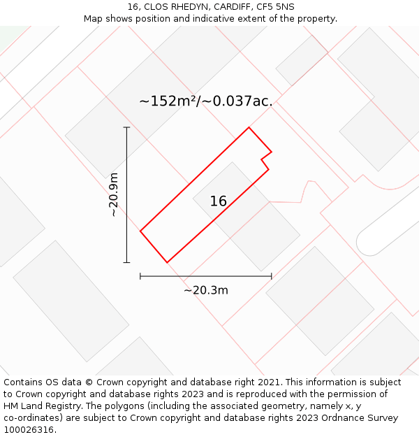 16, CLOS RHEDYN, CARDIFF, CF5 5NS: Plot and title map