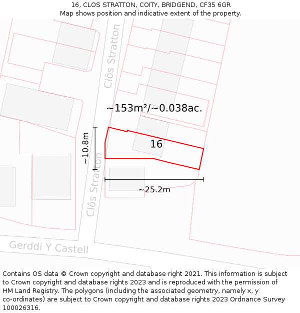 16, CLOS STRATTON, COITY, BRIDGEND, CF35 6GR: Plot and title map