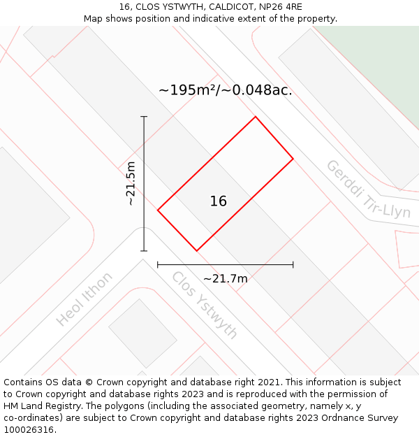 16, CLOS YSTWYTH, CALDICOT, NP26 4RE: Plot and title map