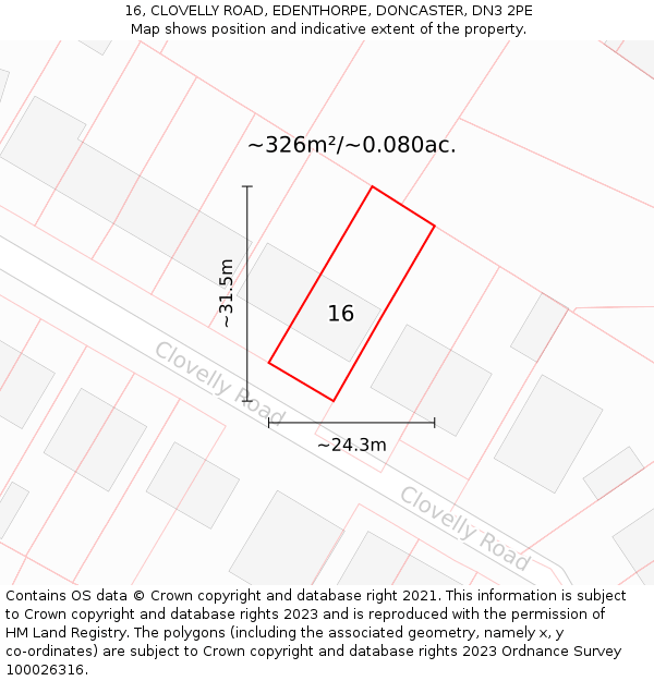 16, CLOVELLY ROAD, EDENTHORPE, DONCASTER, DN3 2PE: Plot and title map