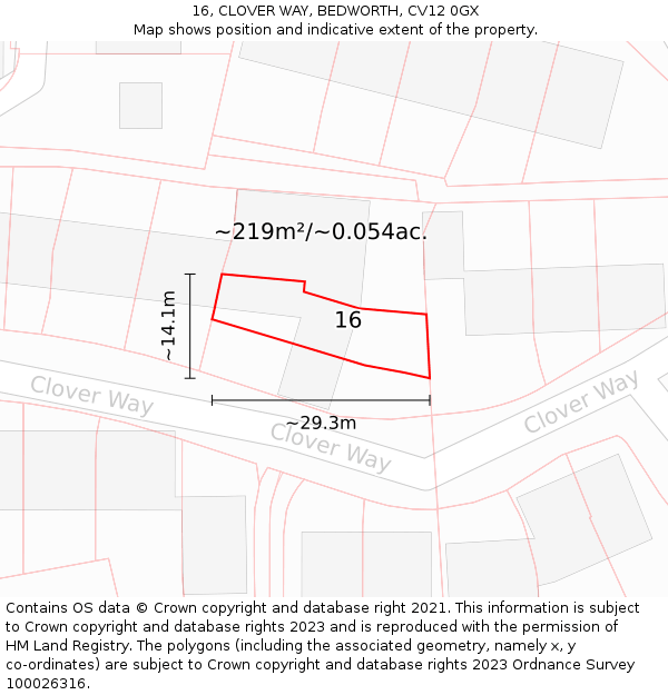 16, CLOVER WAY, BEDWORTH, CV12 0GX: Plot and title map