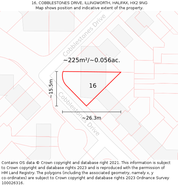16, COBBLESTONES DRIVE, ILLINGWORTH, HALIFAX, HX2 9NG: Plot and title map