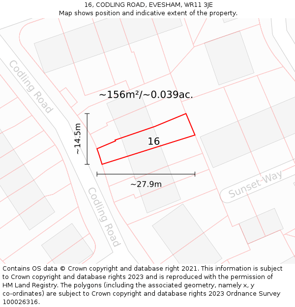 16, CODLING ROAD, EVESHAM, WR11 3JE: Plot and title map