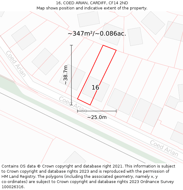 16, COED ARIAN, CARDIFF, CF14 2ND: Plot and title map