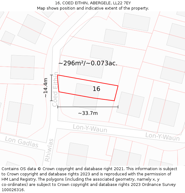16, COED EITHIN, ABERGELE, LL22 7EY: Plot and title map