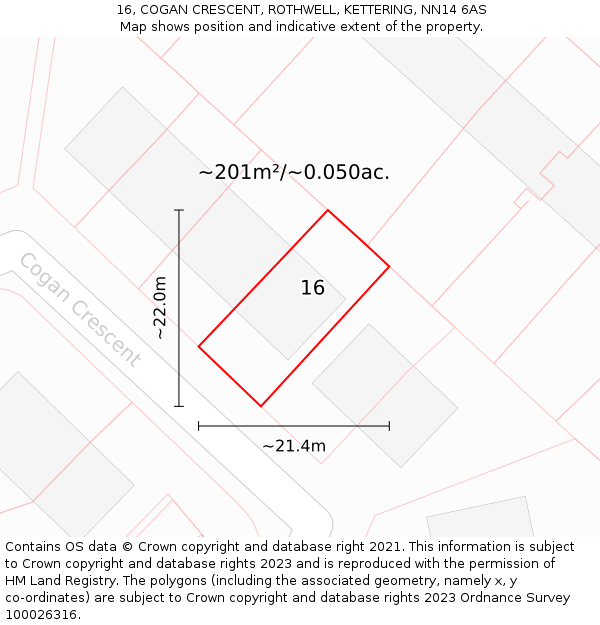 16, COGAN CRESCENT, ROTHWELL, KETTERING, NN14 6AS: Plot and title map
