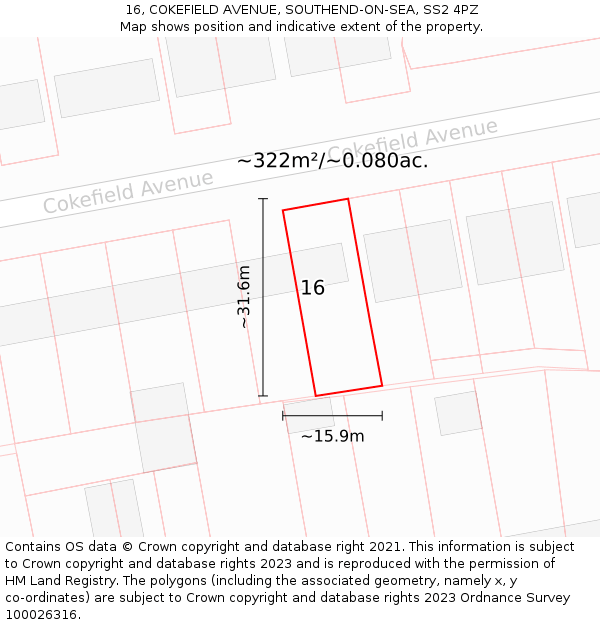 16, COKEFIELD AVENUE, SOUTHEND-ON-SEA, SS2 4PZ: Plot and title map