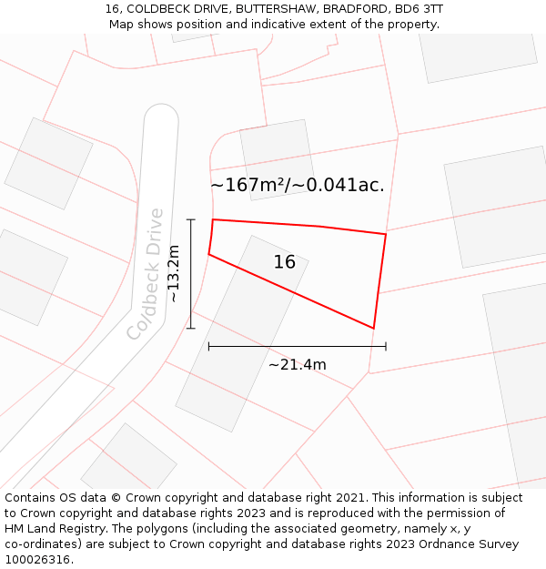 16, COLDBECK DRIVE, BUTTERSHAW, BRADFORD, BD6 3TT: Plot and title map