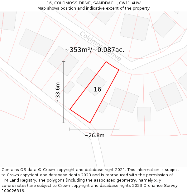 16, COLDMOSS DRIVE, SANDBACH, CW11 4HW: Plot and title map