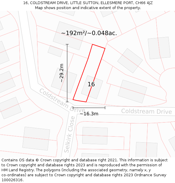 16, COLDSTREAM DRIVE, LITTLE SUTTON, ELLESMERE PORT, CH66 4JZ: Plot and title map