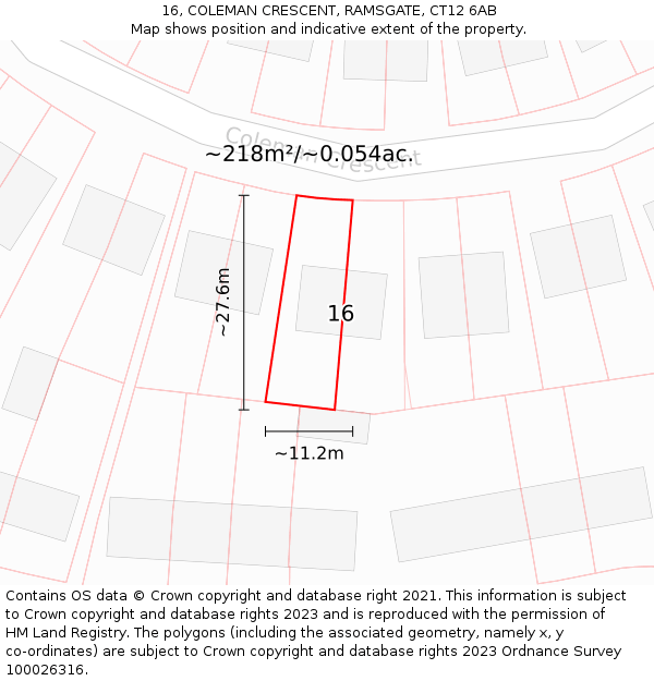 16, COLEMAN CRESCENT, RAMSGATE, CT12 6AB: Plot and title map