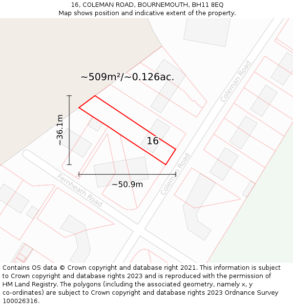 16, COLEMAN ROAD, BOURNEMOUTH, BH11 8EQ: Plot and title map