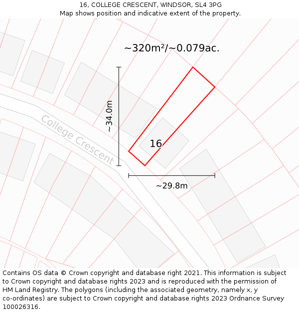 16, COLLEGE CRESCENT, WINDSOR, SL4 3PG: Plot and title map