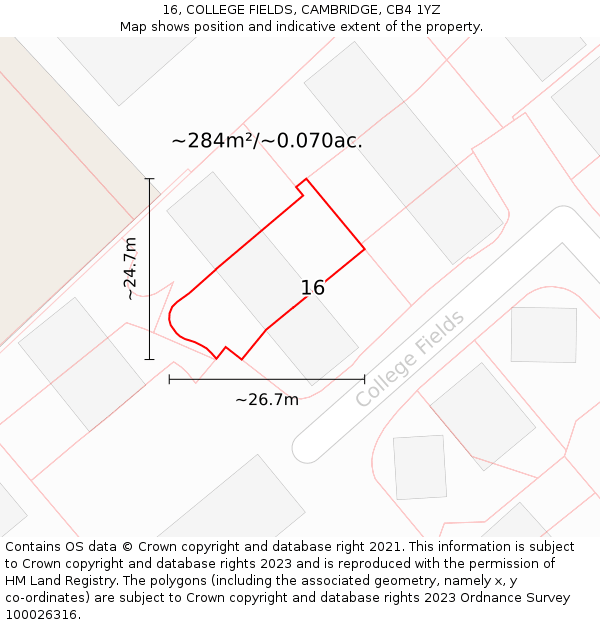 16, COLLEGE FIELDS, CAMBRIDGE, CB4 1YZ: Plot and title map