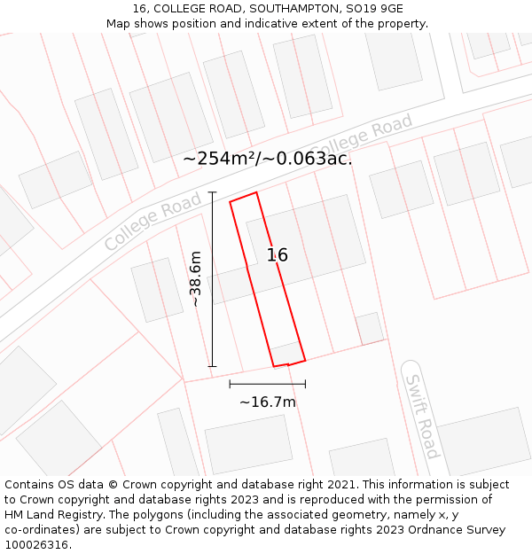 16, COLLEGE ROAD, SOUTHAMPTON, SO19 9GE: Plot and title map