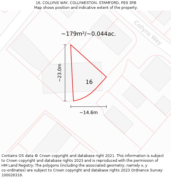 16, COLLYNS WAY, COLLYWESTON, STAMFORD, PE9 3PB: Plot and title map