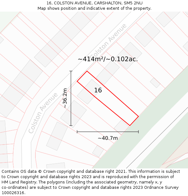 16, COLSTON AVENUE, CARSHALTON, SM5 2NU: Plot and title map