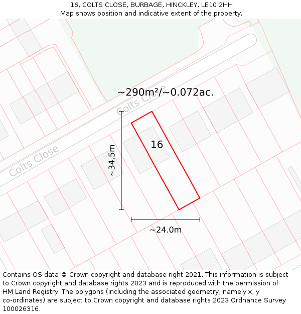 16, COLTS CLOSE, BURBAGE, HINCKLEY, LE10 2HH: Plot and title map