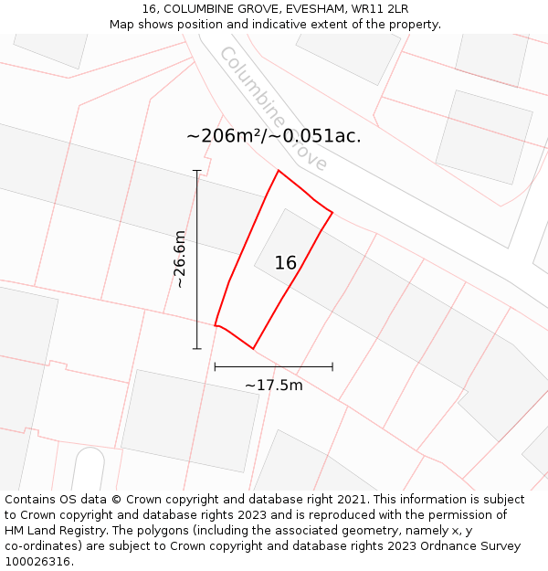 16, COLUMBINE GROVE, EVESHAM, WR11 2LR: Plot and title map