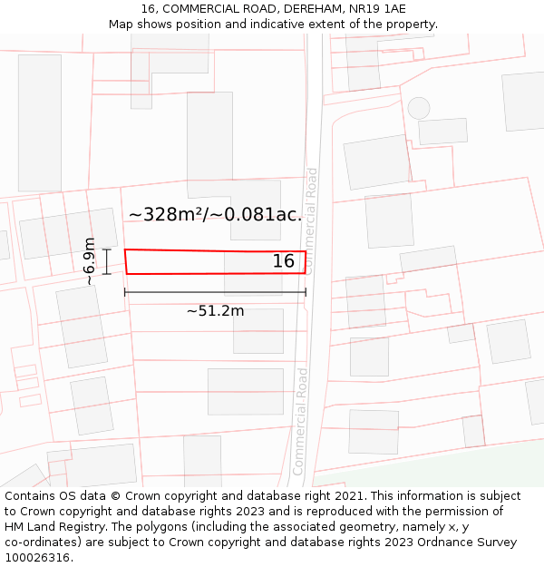 16, COMMERCIAL ROAD, DEREHAM, NR19 1AE: Plot and title map